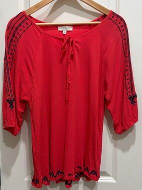 Umgee Red Tunic with Navy Embroidered Accents